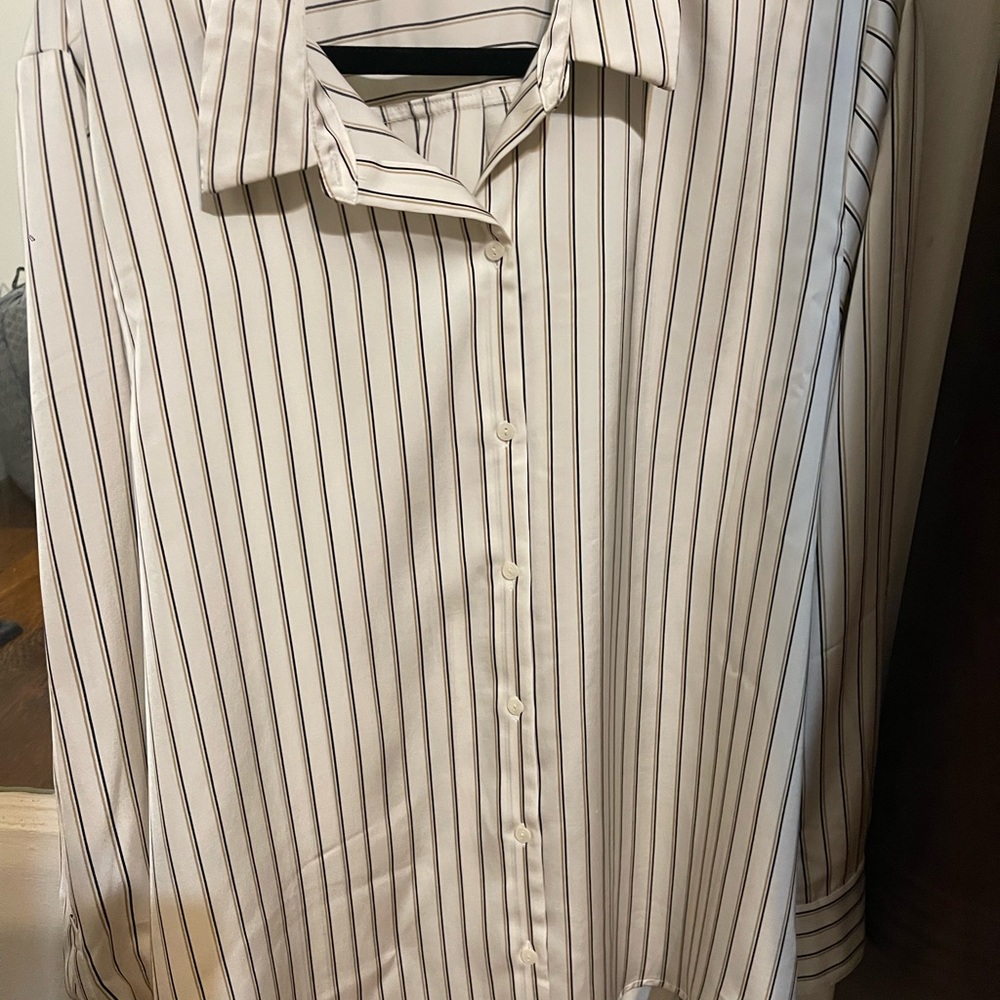 Old Navy White and Black Striped Dress Shirt